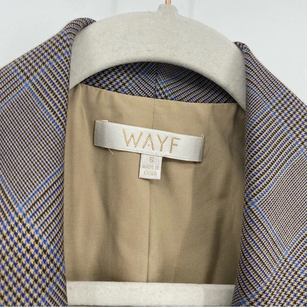 WAYF Goodwin‎ single breasted 1 Button Blazer Jacket check brown blue Sz S